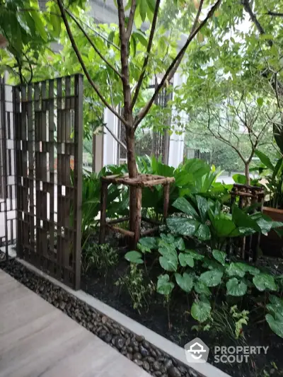 Lush garden view with modern design elements and natural greenery