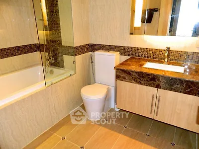 Luxurious bathroom with modern fixtures and elegant tile design