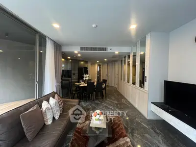 Luxurious modern living room with elegant dining area and stylish decor