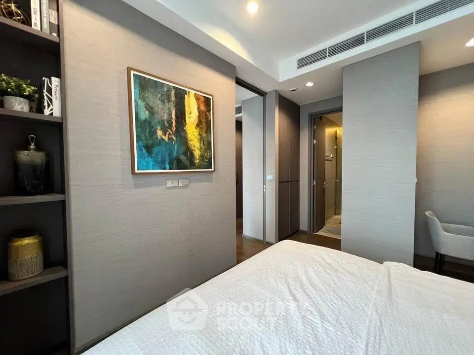 Modern bedroom with stylish decor and cozy ambiance