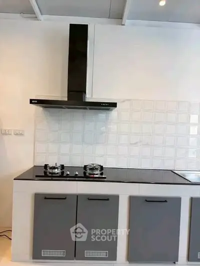 Modern kitchen with sleek gas stove and stylish cabinetry