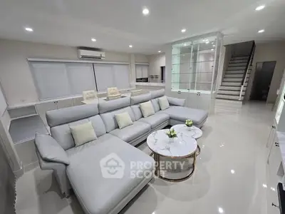 Luxurious modern living room with sleek design and spacious layout