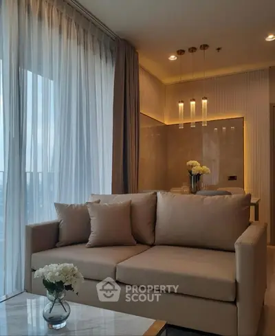 Modern living room with elegant sofa and stylish decor