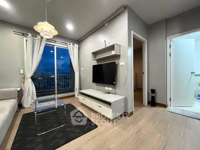 Modern living room with balcony view and stylish decor