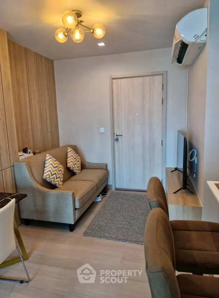 Modern living room with stylish decor and cozy seating area