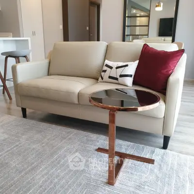 Modern living room with stylish sofa and elegant coffee table