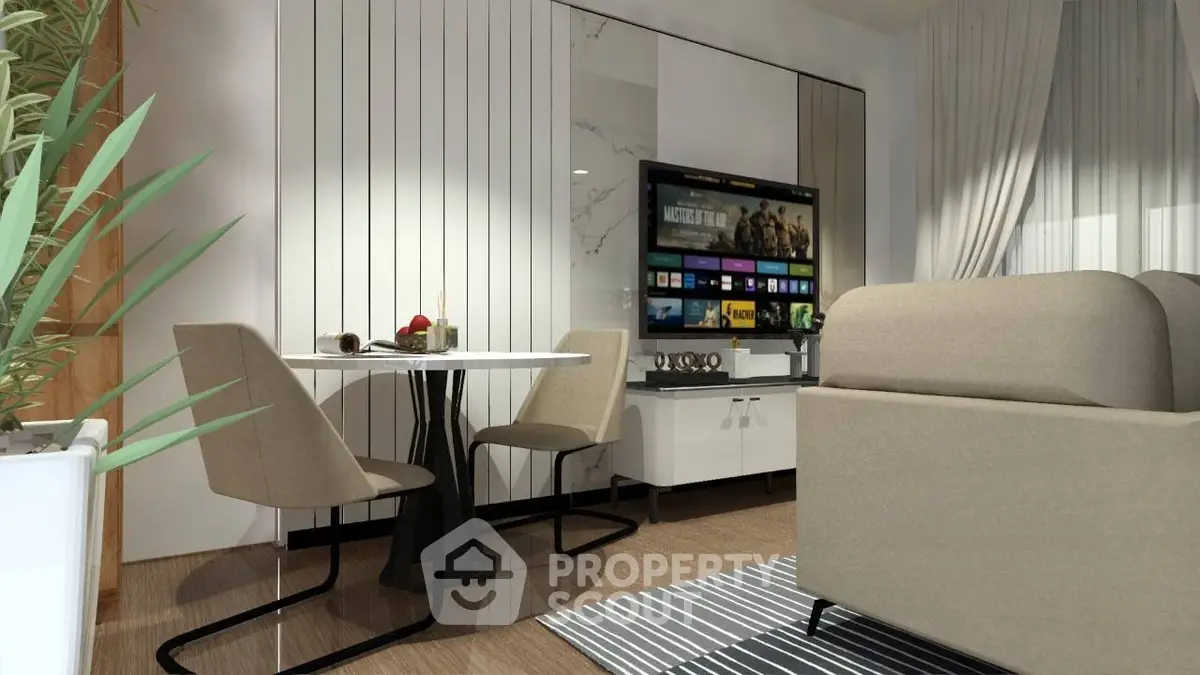 Modern living room with stylish furniture and entertainment setup