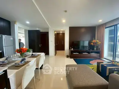 Spacious modern living room with dining area and stylish decor