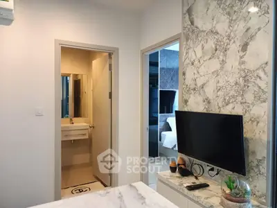 Modern apartment interior with marble accents and sleek design