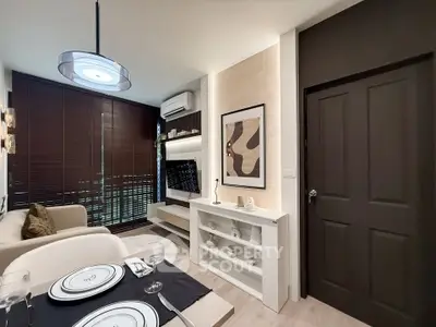 Modern living room with stylish decor and cozy ambiance, featuring elegant furniture and contemporary lighting.