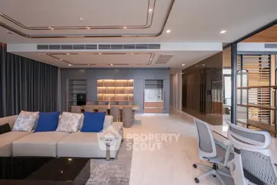 Luxurious modern living room with elegant decor and spacious layout