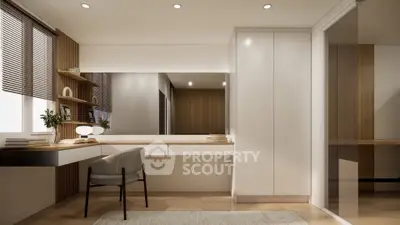 Modern study room with sleek design and ample natural light.