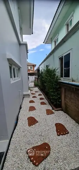 Charming garden pathway with unique footstep stones and lush greenery