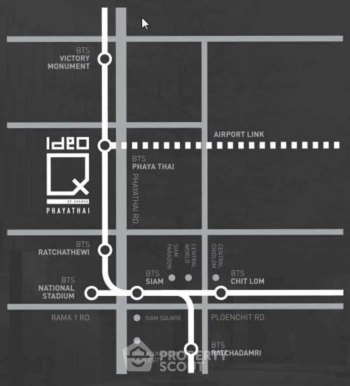 Map showing Ideo Q Phayathai location near BTS stations in Bangkok.