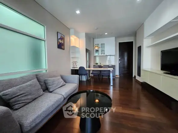 Modern living room with sleek furniture and open layout