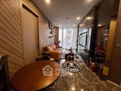 Stylish living room with modern decor and marble flooring