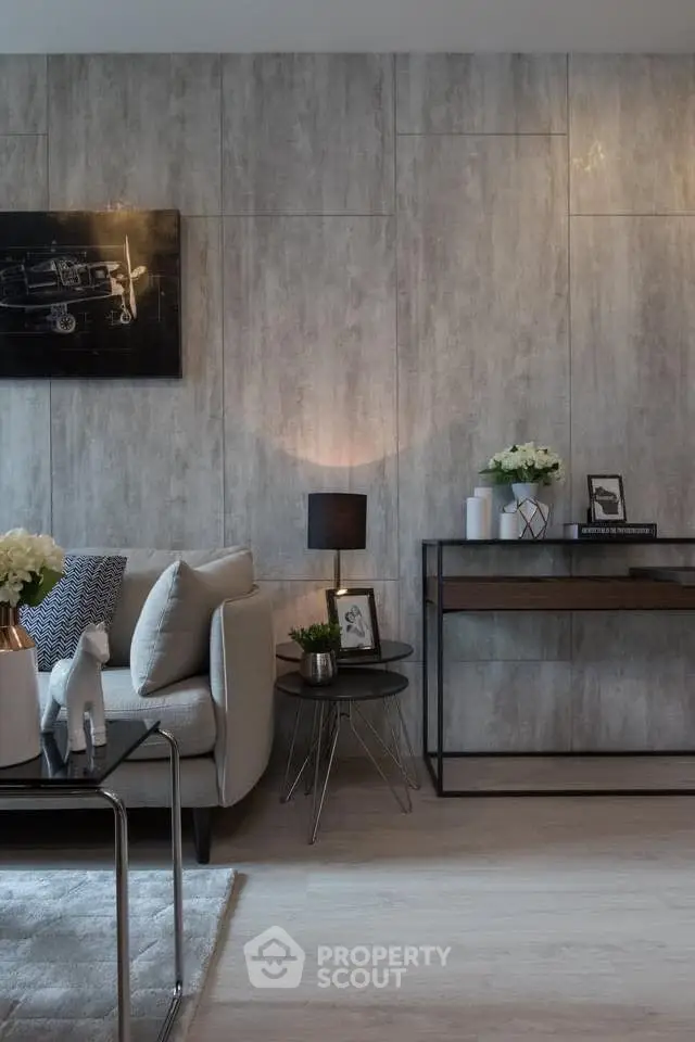 Stylish modern living room with elegant decor and cozy ambiance.