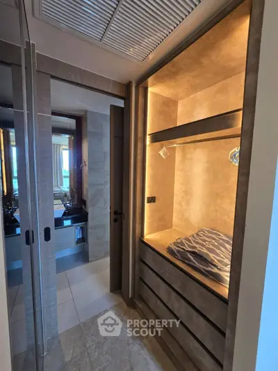 Modern bathroom with sleek design and built-in storage