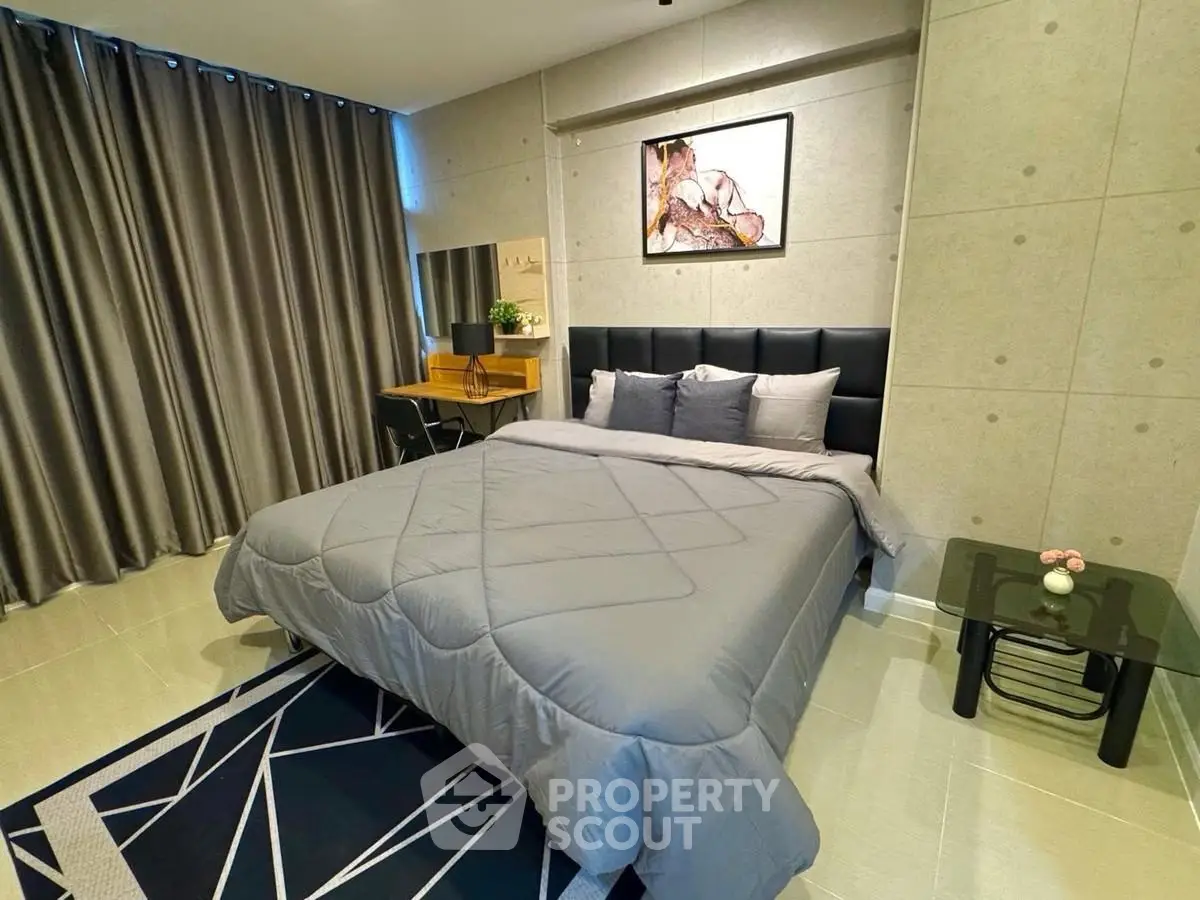 Modern bedroom with stylish decor and cozy ambiance