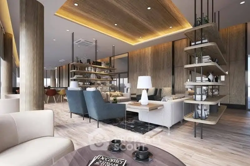 Luxurious modern living room with elegant decor and spacious seating area, perfect for relaxation and entertainment.