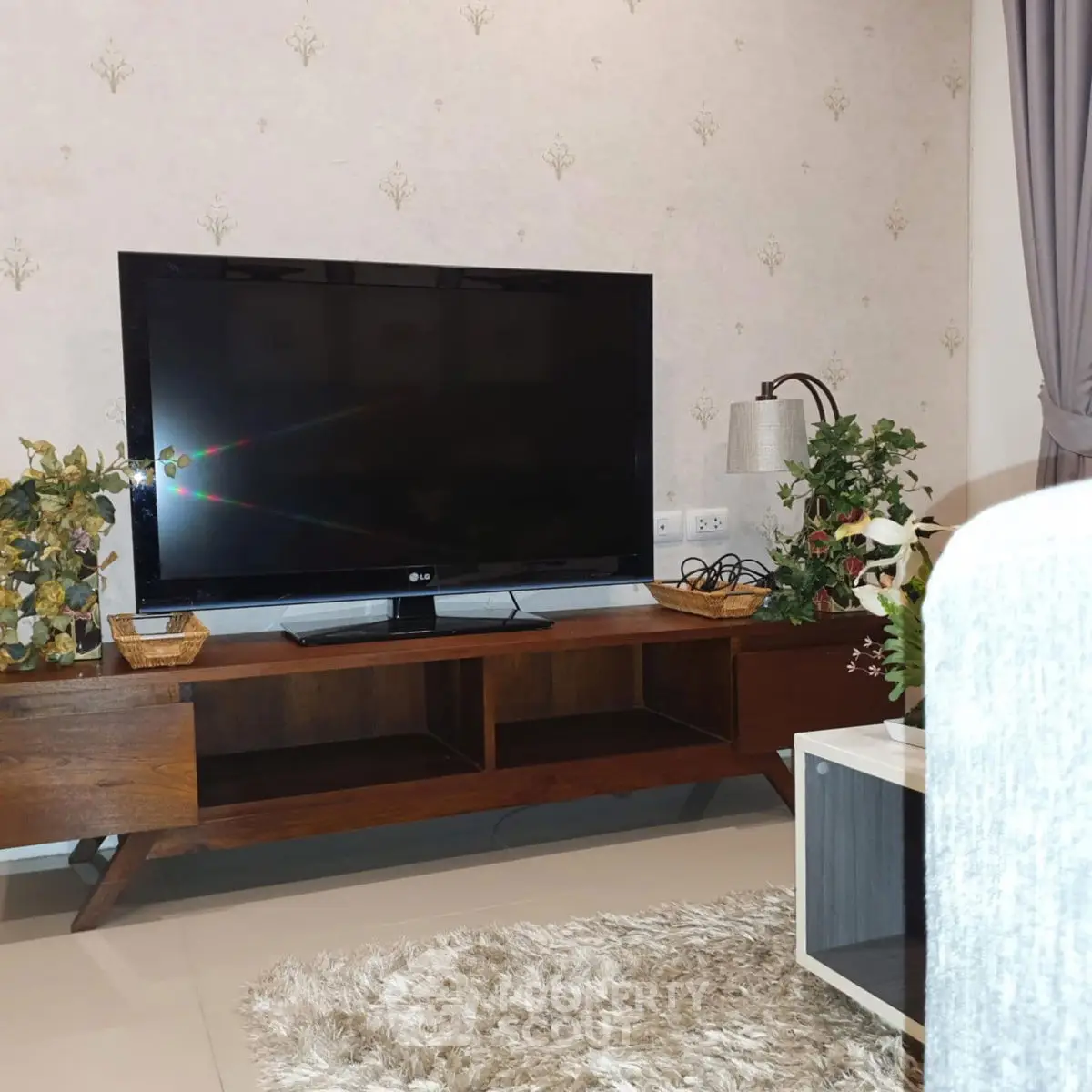Stylish living room with modern TV stand and cozy decor