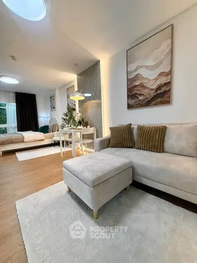 Modern living room with stylish decor and cozy seating area