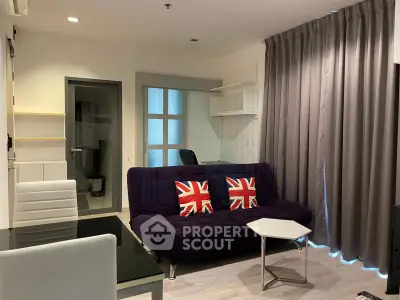 Modern living room with stylish decor and cozy seating area