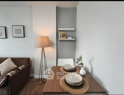 Cozy modern living room with stylish decor and dining area