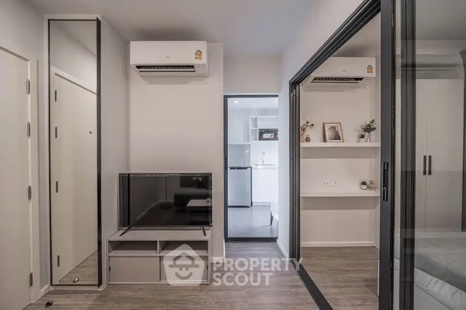 Modern apartment interior with sleek design and air conditioning