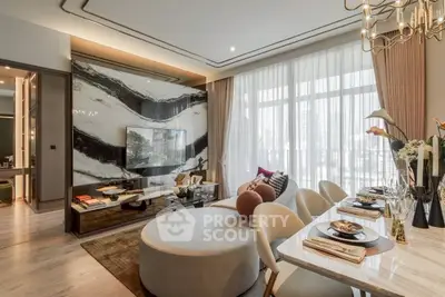 Luxurious modern living room with elegant dining area and stylish decor