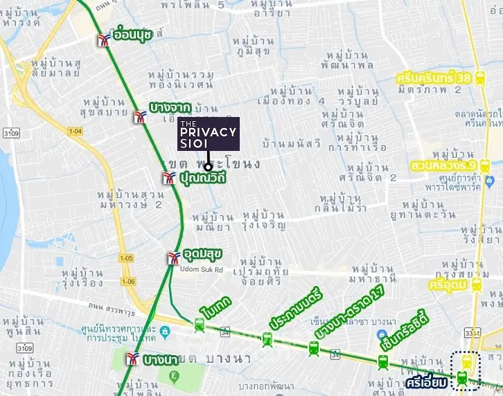 Map showing location of The Privacy S101 with nearby transit stations and roads.