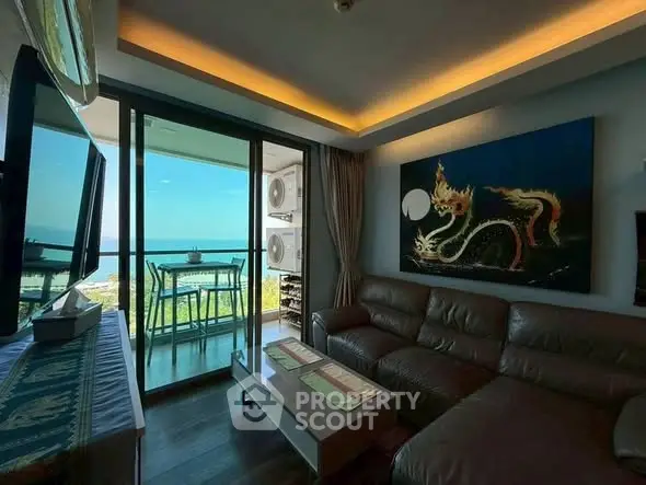 Luxurious living room with stunning ocean view and modern decor