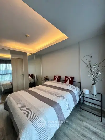Modern bedroom with stylish decor and cozy ambiance