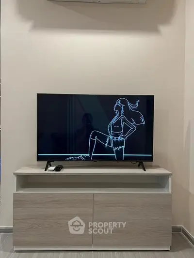Modern living room with sleek TV stand and stylish decor