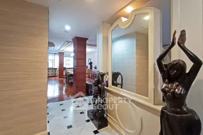 Elegant interior with statues and polished floors in a luxurious living space