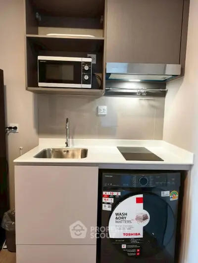 Compact modern kitchen with integrated appliances and sleek design