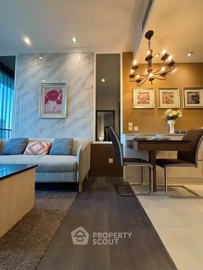 Luxurious modern living room with elegant dining area and stylish decor