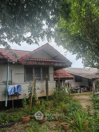 Charming rustic house with lush garden and traditional red-tiled roof, perfect for nature lovers.