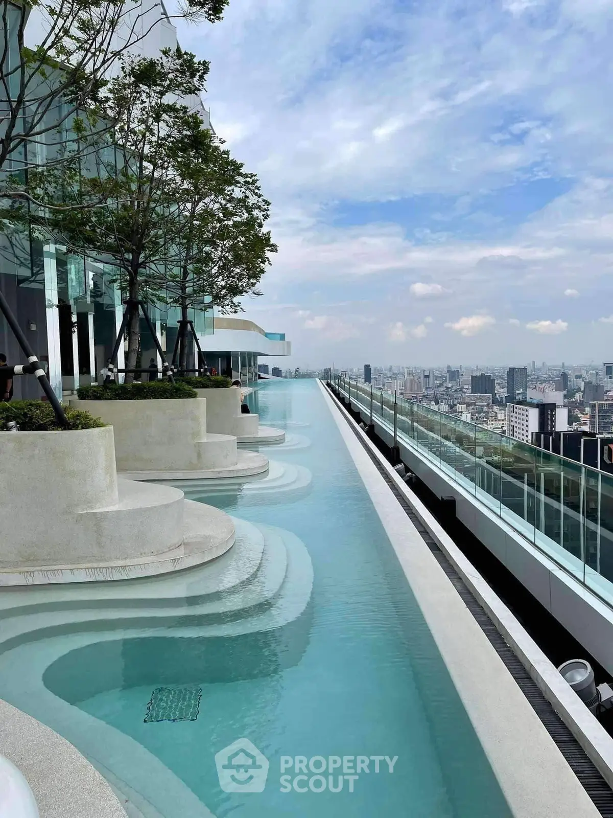 Luxurious rooftop pool with stunning city views and modern design elements.