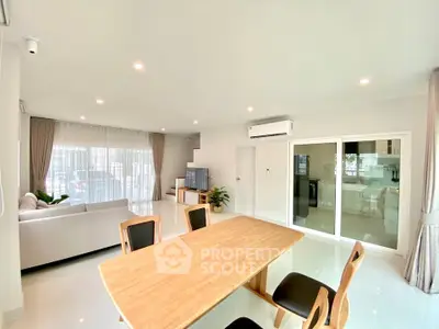 Spacious modern living room with dining area and large windows