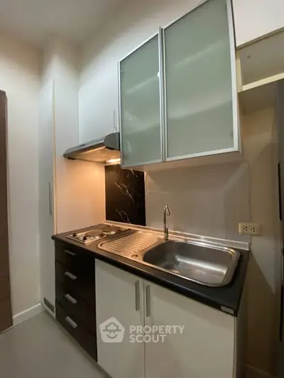 Modern compact kitchen with sleek cabinetry and stainless steel sink