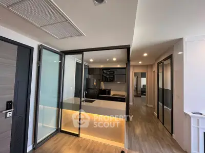 Modern kitchen with sleek design and open layout in contemporary apartment