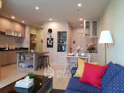 Spacious modern living room with open kitchen and stylish decor