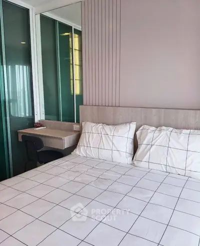 Modern bedroom with stylish decor and cozy ambiance