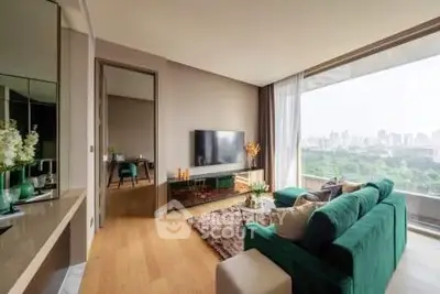 Luxurious living room with stunning city view and elegant decor