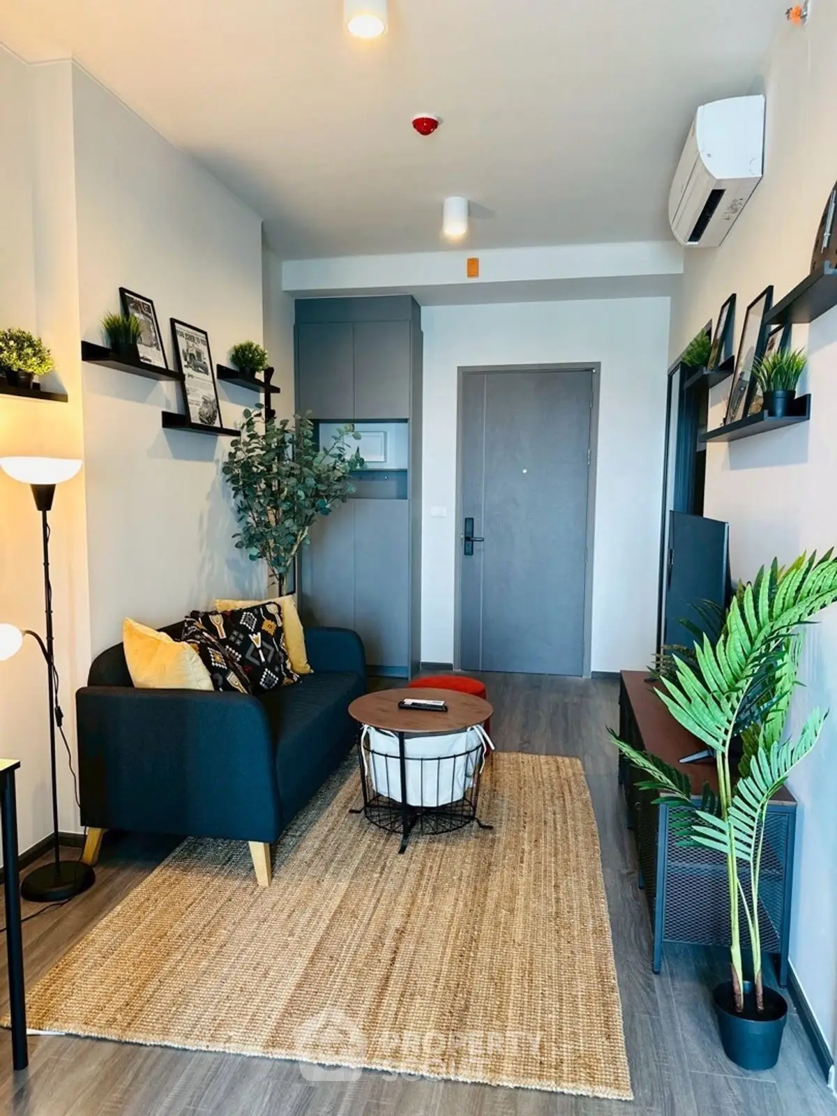 Stylish modern living room with cozy sofa and vibrant decor