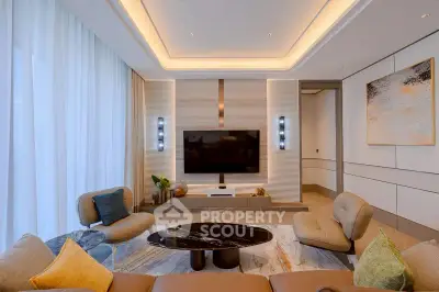 Luxurious modern living room with elegant decor and large TV