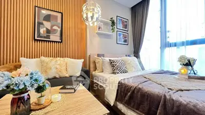 Cozy modern bedroom with stylish decor and natural light