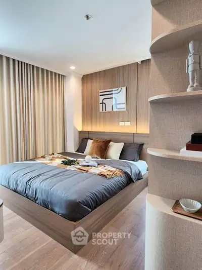 Modern bedroom with stylish decor and cozy ambiance