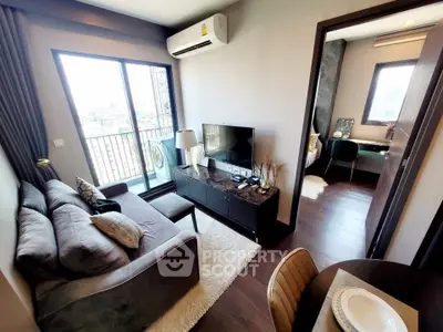 Modern living room with balcony view in stylish apartment